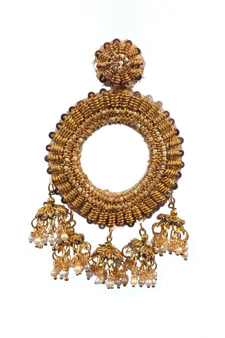 Shop Kanyaadhan By Dhirajaayushi Gold Plated Beads Geometric Shaped Hoops at Aza Fashions Shop_Kanyaadhan By Dhirajaayushi_Gold Plated Beads Geometric Shaped Hoops _at_Aza_Fashions