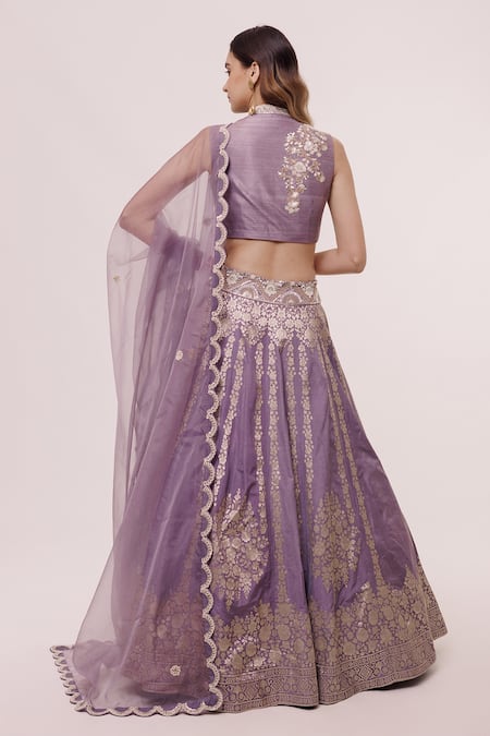 Shop_Onaya_Purple Embroidered Blouse Lehenga Set _at_Aza_Fashions