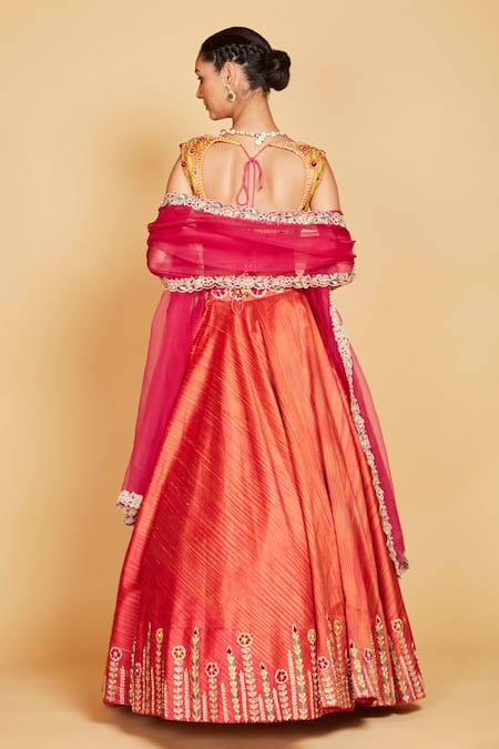 Amrin Khan Plunged V Neck Blouse And Lehenga Set 