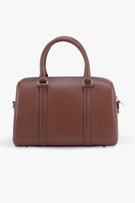 Buy Brown Textured Leather Boston Bag by Tan & Loom Online at Aza 