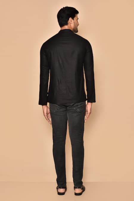 Shop Arihant Rai Sinha Black Cotton Full Sleeve Plain Short Kurta at Aza Fashions Shop_Arihant Rai Sinha_Black Cotton Full Sleeve Plain Short Kurta _at_Aza_Fashions