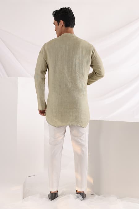 Smriti By Anju Agarwal Linen Pintuck Kurta Set 