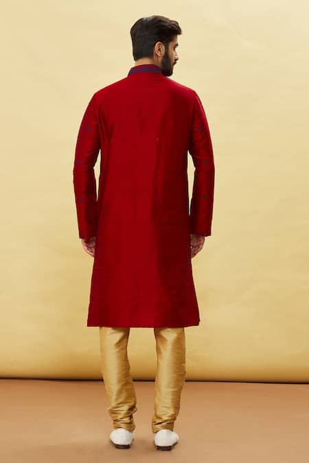 Shop_Arihant Rai Sinha_Maroon Silk Embroidery Floret Kurta And Churidar Set _at_Aza_Fashions