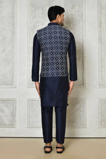 Shop_Samyukta Singhania_Blue Cotton Silk Bandhani Bundi_at_Aza_Fashions