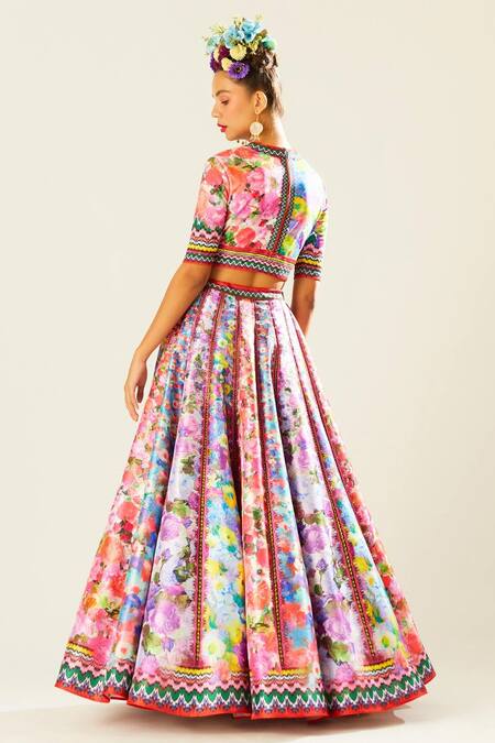 Shop Rajdeep Ranawat Multi Color Silk, Lycra, Kota Doria, Chanderi Leela Floral Print Lehenga Set at Aza Fashions Shop_Rajdeep Ranawat_Multi Color Silk, Lycra, Kota Doria, Chanderi Leela Floral Print Lehenga Set_at_Aza_Fashions