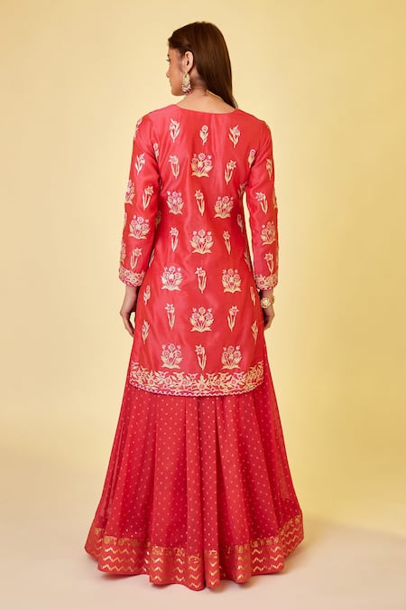 Shyam Narayan Prasad Floral Gota Work Kurta Skirt Set 