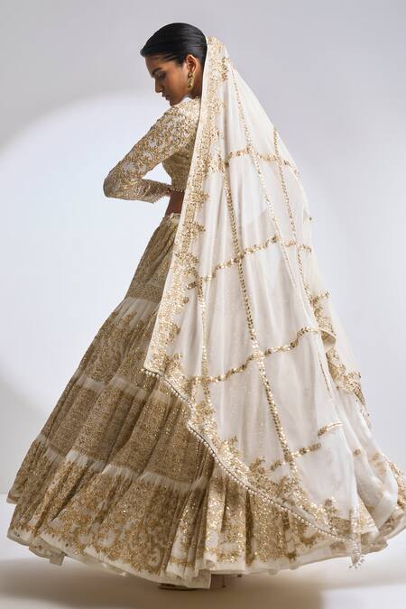 Shop Seema Gujral Ivory Georgette Gota Patti Sweetheart Neck Work Bridal Lehenga Set at Aza Fashions Shop_Seema Gujral_Ivory Georgette Gota Patti Sweetheart Neck Work Bridal Lehenga Set_at_Aza_Fashions