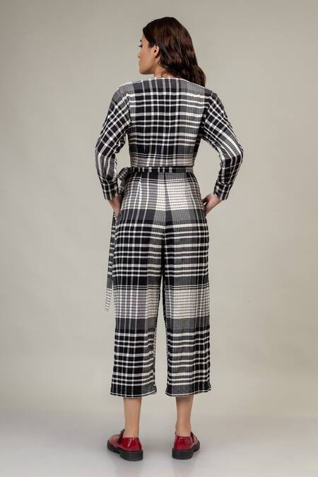Shop Doodlage Black Marla Checkered Jumpsuit at Aza Fashions Shop_Doodlage_Black Marla Checkered Jumpsuit_at_Aza_Fashions