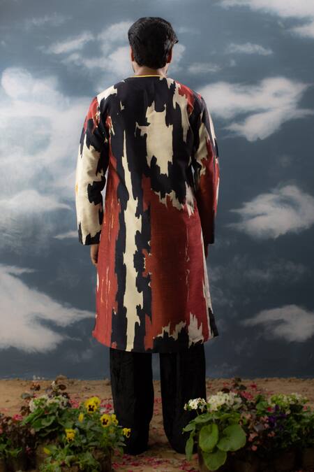 Shop Saksham & Neharicka Multi Color Silk Embroidery Printed And Thread Kurta at Aza Fashions Shop_Saksham & Neharicka_Multi Color Silk Embroidery Printed And Thread Kurta_at_Aza_Fashions