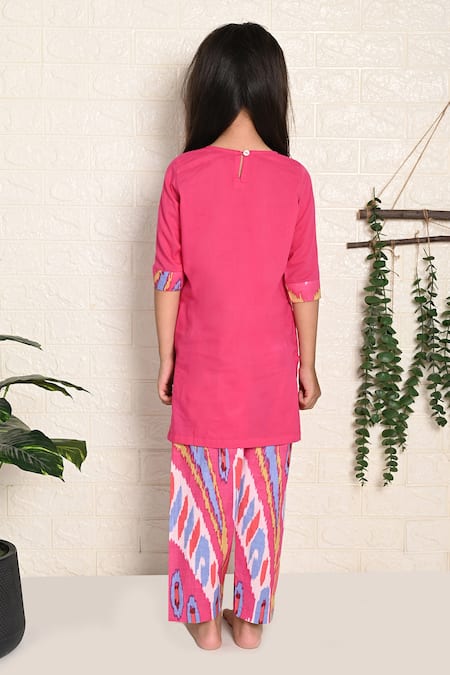 The Cotton Staple Pumpkin Kurta With ikat Print Pant  