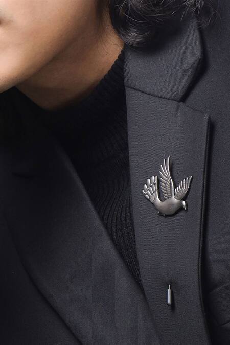 Shop_Cosa Nostraa_Black Flying Bird Lapel Pin _at_Aza_Fashions