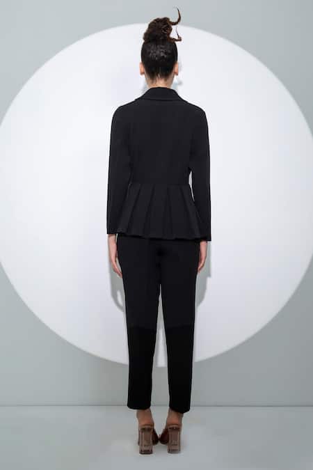 Shop_Pocketful Of Cherrie_Black Crepe Collared Full Sleeve Peplum Jacket_at_Aza_Fashions
