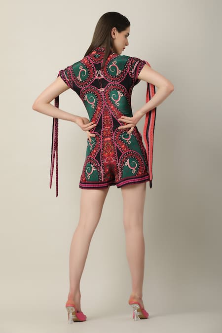 Shop Limerick By Abirr N' Nanki Multi Color Crepe Collared Tira Button Down Playsuit at Aza Fashions Shop_Limerick By Abirr N' Nanki_Multi Color Crepe Collared Tira Button Down Playsuit _at_Aza_Fashions