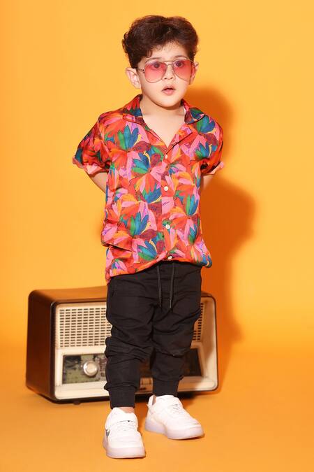 Shop Littlecheer Multi Color Viscose, Satin Floral Print Classic Shirt at Aza Fashions Shop_Littlecheer_Multi Color Viscose, Satin Floral Print Classic Shirt _at_Aza_Fashions