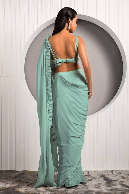 Buy Grey Pleated Saree with A Corset Off-Shoulder Blouse