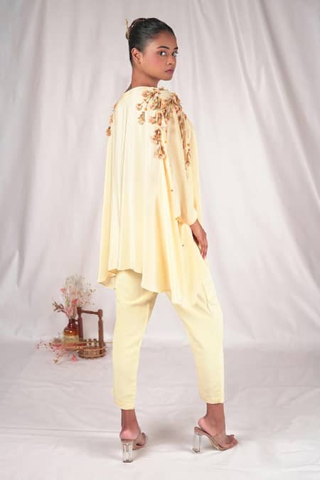 Shop Seesa Cream Crepe, Silk Applique Round Neck Shoulder Pattern Top at Aza Fashions Shop_Seesa_Cream Crepe, Silk Applique Round Neck Shoulder Pattern Top _at_Aza_Fashions