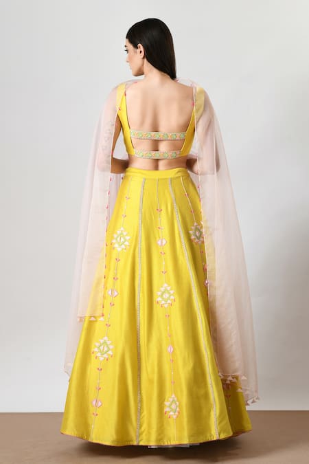 Salt And Spring Hand Embroidered Chanderi Lehenga Set 
