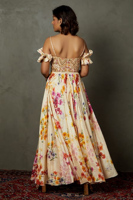 RI.Ritu Kumar Floral Print & Embroidered Gown 