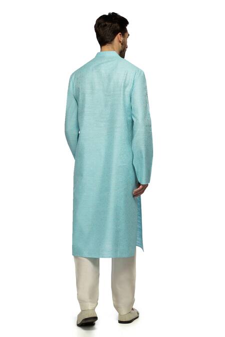 Shop A!A By Abrar Ali Blue Cotton Silk Textured Floral Kurta With Churidar at Aza Fashions Shop_A!A By Abrar Ali_Blue Cotton Silk Textured Floral Kurta With Churidar_at_Aza_Fashions