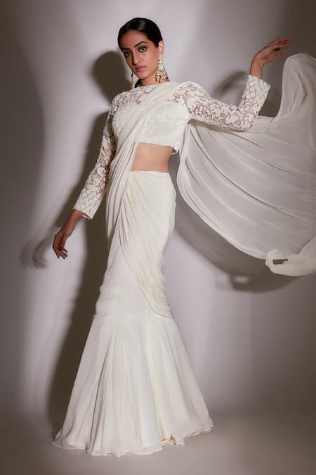 Premya By Manishii Pre-Draped Saree With Embroidered Blouse 