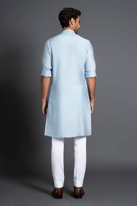 Shop Raghavendra Rathore Jodhpur Blue Silk Embroidery Placket Kurta at Aza Fashions Shop_Raghavendra Rathore Jodhpur_Blue Silk Embroidery Placket Kurta _at_Aza_Fashions