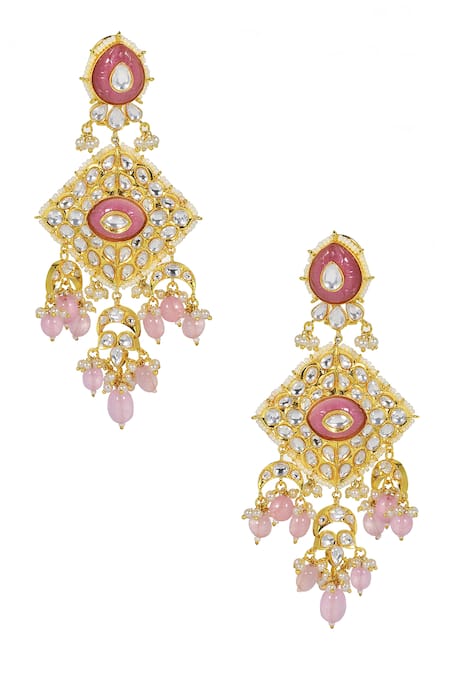 Tizora Carved Stone Kundan Earrings 