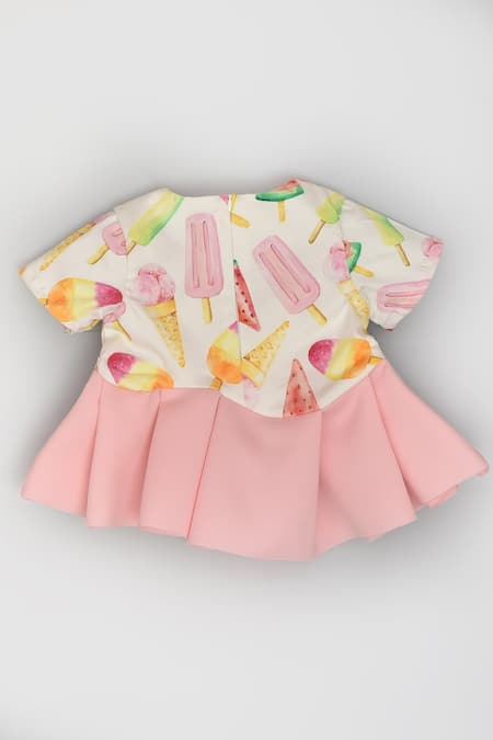 Shop LA Dee DA Multi Color Cotton Ice Cream Print Peplum Top And Short Set at Aza Fashions Shop_LA Dee DA_Multi Color Cotton Ice Cream Print Peplum Top And Short Set _at_Aza_Fashions