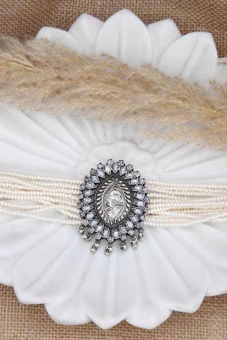 Shop Sangeeta Boochra Silver Plated Wajiha Pearl Embellished Choker at Aza Fashions Shop_Sangeeta Boochra_Silver Plated Wajiha Pearl Embellished Choker _at_Aza_Fashions