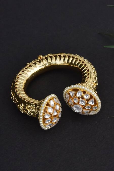 Shop Swabhimann Gold Plated Pearls, Gota Patti Embellished Kada at Aza Fashions Shop_Swabhimann_Gold Plated Pearls, Gota Patti Embellished Kada_at_Aza_Fashions