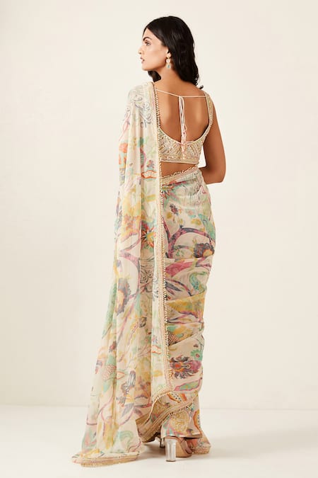 Basanti - Kapde Aur Koffee Botanical Floral Print Saree With Blouse 