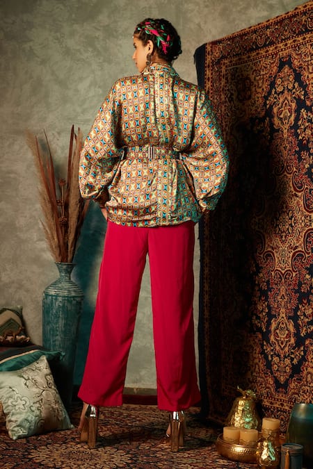 Shop_Esha L Amin_Pink Viscose Crepe Plain Straight Solid Pant _at_Aza_Fashions