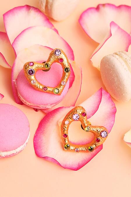 Shop And Also Gold Plated Stones Dainty Heart Studs at Aza Fashions Shop_And Also_Gold Plated Stones Dainty Heart Studs_at_Aza_Fashions