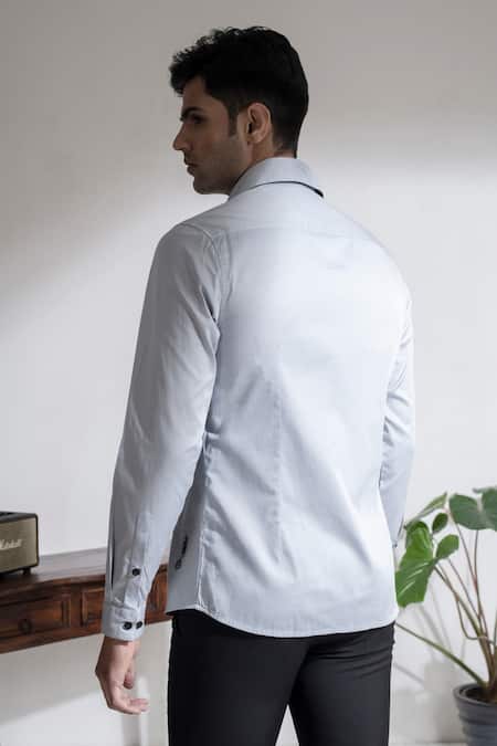 Shop Abkasa Grey Cotton Embroidery Alien Shirt at Aza Fashions Shop_Abkasa_Grey Cotton Embroidery Alien Shirt _at_Aza_Fashions