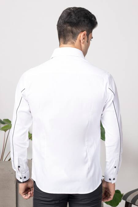 Shop_Abkasa_White 100% Cotton Embroidered Giraffe Slim Fit Shirt _at_Aza_Fashions