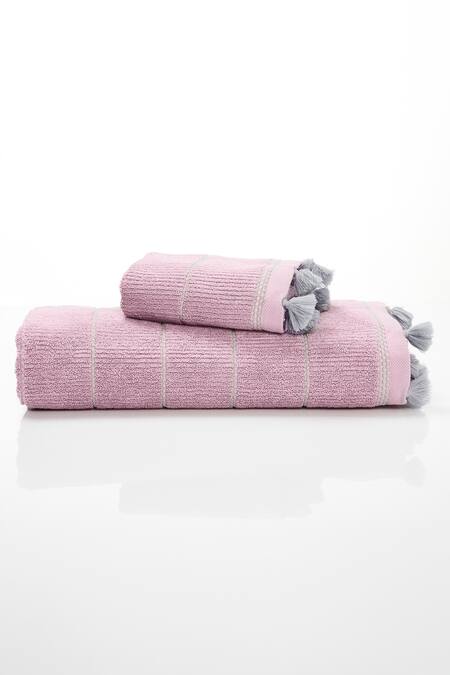 Shop Houmn Pink 100% Cotton Nora Towel Set at Aza Fashions Shop_Houmn_Pink 100% Cotton Nora Towel Set_at_Aza_Fashions