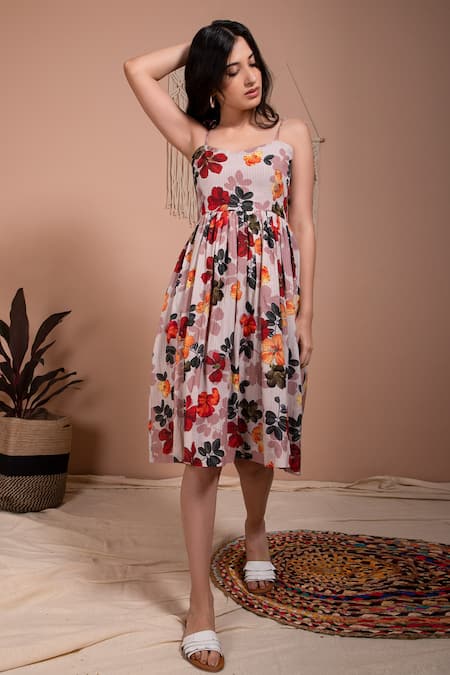 Shop Aroop Shop India Multi Color Velvet Sweetheart Neck Pansy Floral Print Dress at Aza Fashions Shop_Aroop Shop India_Multi Color Velvet Sweetheart Neck Pansy Floral Print Dress _at_Aza_Fashions