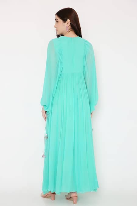 Shop Bha Sha Blue Georgette, Net Embroidery Round Neck Anita Yoke Anarkali With Dupatta at Aza Fashions Shop_Bha Sha_Blue Georgette, Net Embroidery Round Neck Anita Yoke Anarkali With Dupatta _at_Aza_Fashions