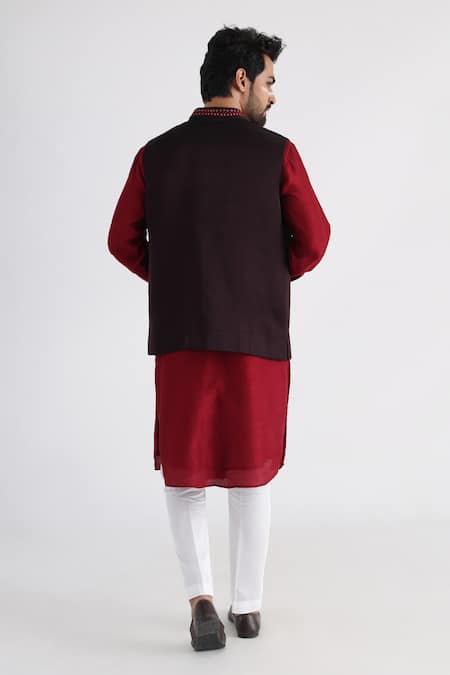 Shop Smriti By Anju Agarwal Brown Linen, Satin, Bamboo, Silk, Cotton Embroidery, Leaf Bundi And Kurta Set at Aza Fashions Shop_Smriti By Anju Agarwal_Brown Linen, Satin, Bamboo, Silk, Cotton Embroidery, Leaf Bundi And Kurta Set _at_Aza_Fashions