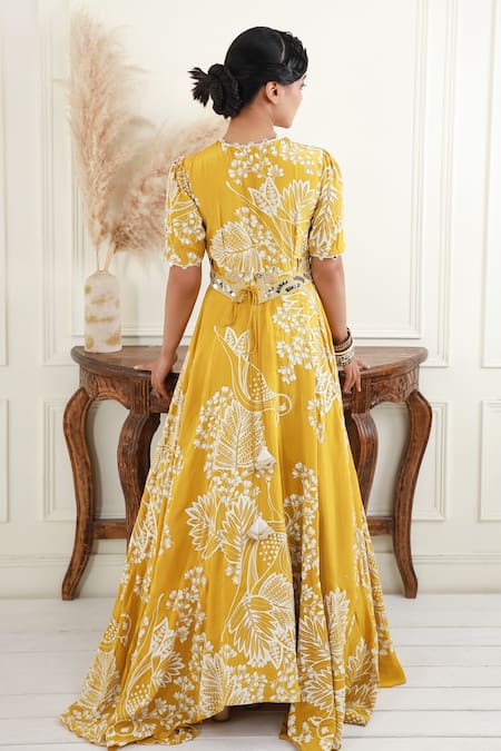 EK Soot Leaf & Flower Print Dress 