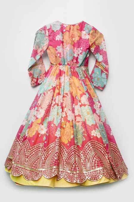 Fayon Kids Embroidered Anarkali With Printed Jacket