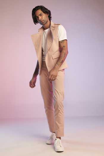 Shop S&N By Shantnu Nikhil Pink Cotton Thread Waistcoat at Aza Fashions Shop_S&N By Shantnu Nikhil_Pink Cotton Thread Waistcoat_at_Aza_Fashions