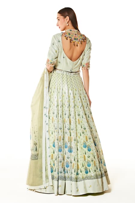 Rabani & Rakha Nadia Floral Print Sequin Bridal Lehenga Set 