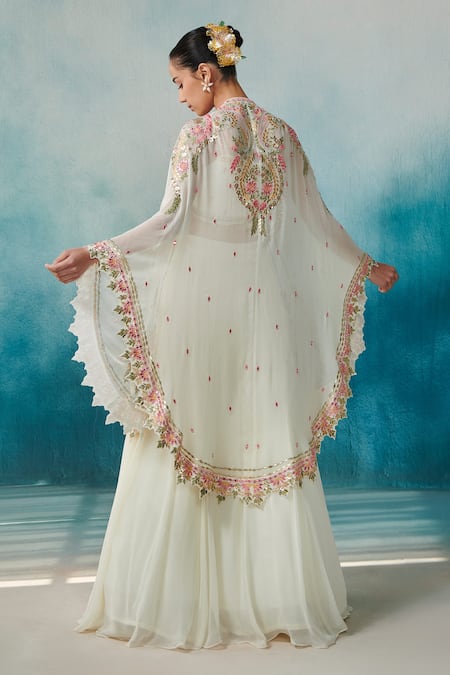 SUHINO Georgette Embroidered Cape & Skirt Set 