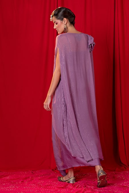 Enech Jhalar Asymmetric Kimono & Draped Skirt Set 