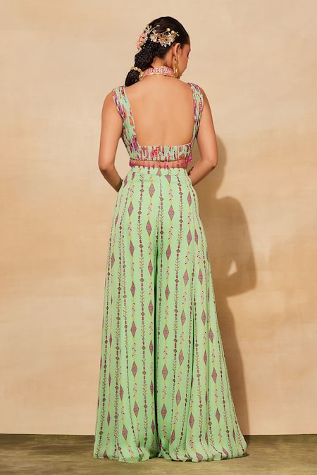 Diyarajvvir Embroidered Yoke Blouse With Mandala Print Sharara 