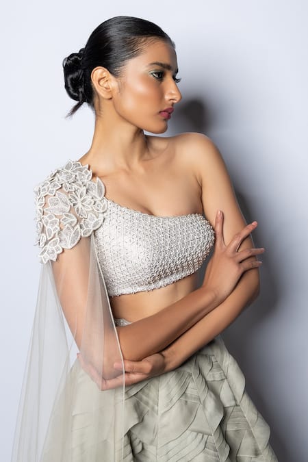 Disha Patil Pleated Lehenga With Floral Applique Blouse Set 