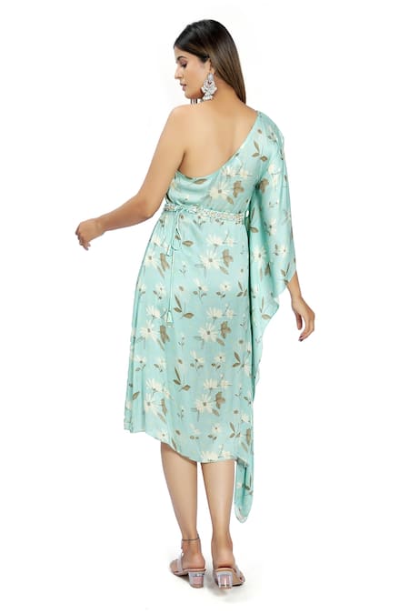 Shop Vana Ethnics Blue Satin, Viscose Floral, Mirror Asymmetric Print Kaftan at Aza Fashions Shop_Vana Ethnics_Blue Satin, Viscose Floral, Mirror Asymmetric Print Kaftan _at_Aza_Fashions