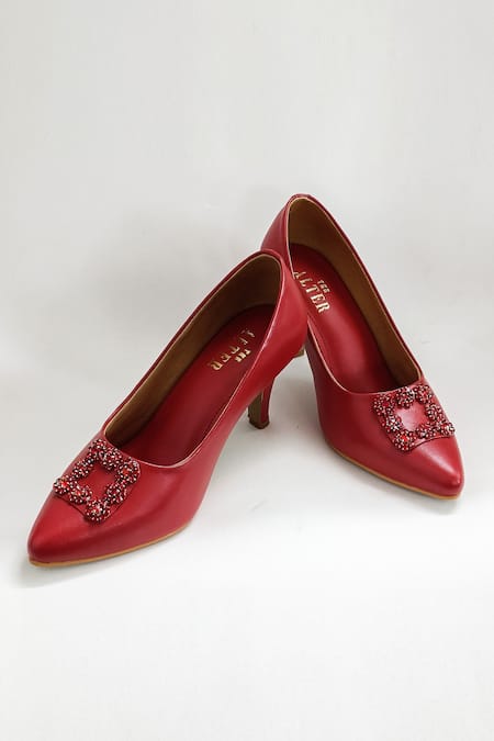 Shop The Alter Red Stones Embellished Riona Pumps at Aza Fashions Shop_The Alter_Red Stones Embellished Riona Pumps _at_Aza_Fashions