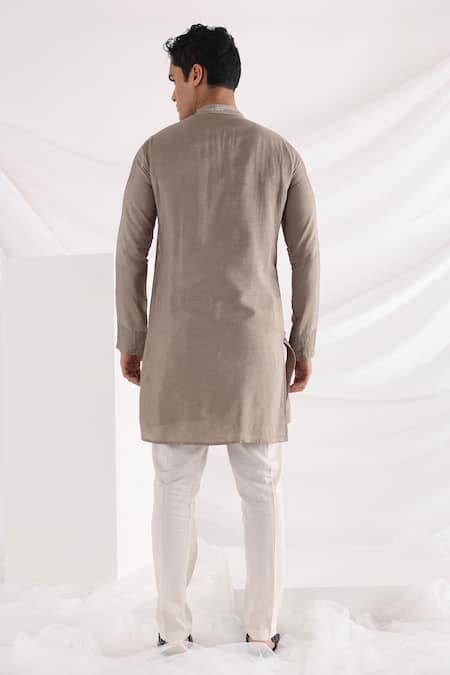 Shop Smriti By Anju Agarwal Beige Bamboo, Cotton Embroidery Overlap Draped Kurta Set at Aza Fashions Shop_Smriti By Anju Agarwal_Beige Bamboo, Cotton Embroidery Overlap Draped Kurta Set _at_Aza_Fashions