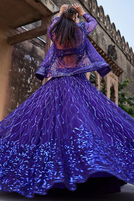Shop Mehak Murpana Purple Net, Lining Butter Crepe Cutdana, Sequin, Stone Embroidered Lehenga Set at Aza Fashions Shop_Mehak Murpana_Purple Net, Lining Butter Crepe Cutdana, Sequin, Stone Embroidered Lehenga Set _at_Aza_Fashions